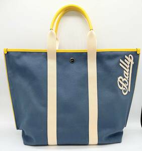 新品】 保管品 BALLY バリー トートバッグ キャンバス ネイビー×イエロー ロゴ MD 47 JEAN OT0635-sk