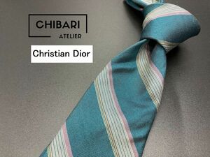 【超美品】ChristianDior　ディオール　レジメンタル柄　ネクタイ　3本以上送料無料　ブルーグリーン　0502031