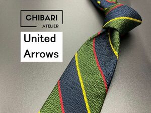 【超美品】United Arrows　ユナイテッドアローズ　レジメンタル柄　ネクタイ　3本以上送料無料　グリーンネイビー　0502044