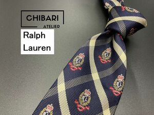 【超美品】Ralph Lauren　ラルフローレン　全面ロゴ＆チェック柄　ネクタイ　3本以上送料無料　ネイビー　0502035