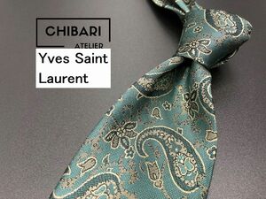 【超美品】YvesSaintLaurent　サンローラン　ペイズリー柄　ネクタイ　3本以上送料無料　グリーンブルー　0502049