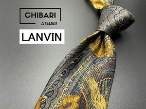 【超美品】LANVIN　ランバン　花柄　ネクタイ　3本以上送料無料　グレイ　光沢　0501014