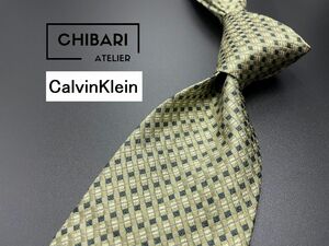 【超美品】CalvinKlein　カルバンクライン　チェック柄　ネクタイ　3本以上送料無料　グレイグリーン　0501040