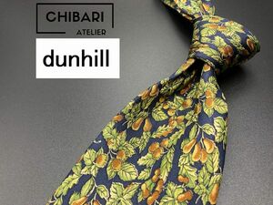 【美品】dunhill　ダンヒル　ロゴ＆花柄　ネクタイ　3本以上送料無料　ネイビー　0501136