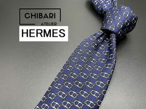 【超美品】HERMES　エルメス　全面H柄　ネクタイ　3本以上送料無料　ネイビー　0502248