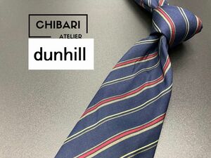 【美品】dunhill　ダンヒル　ロゴ＆レジメンタル柄　ネクタイ　3本以上送料無料　ネイビー　0502052