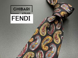 【美品】FENDI　フェンディ　ペイズリー柄　ネクタイ　3本以上送料無料　ブラック　0501259