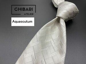 【超美品】Aquascutum　アクアスキュータム　チェック柄　ネクタイ　3本以上送料無料　シルバーグレイ　0503020