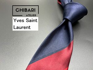 【超美品】YvesSaintLaurent　サンローラン　レジメンタル柄　ネクタイ　3本以上送料無料　ネイビー　光沢　0503070