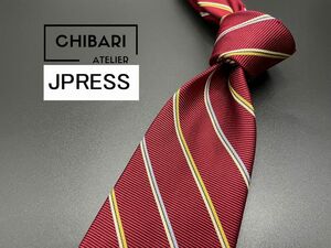 【超美品】JPRESS　ジェイプレス　レジメンタル柄　ネクタイ　3本以上送料無料　ワインレッド　0503104