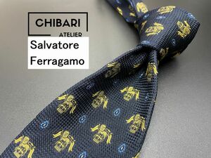 【超美品】Salvatore Feragamo　フェラガモ　ドット柄　ネクタイ　3本以上送料無料　ネイビー　0503205