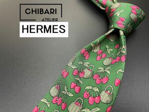 [ очень красивый товар ]HERMES Hermes вишня рисунок галстук 3шт.@ и больше бесплатная доставка зеленый 0504169