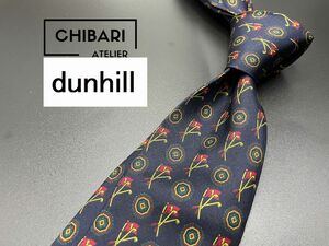 【超美品】dunhill　ダンヒル　ロゴ＆ドット柄　ネクタイ　3本以上送料無料　ネイビー　0503179