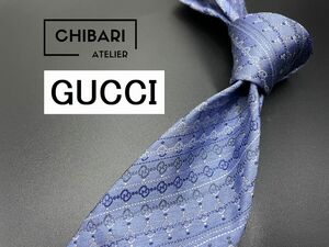 【美品】GUCCI　グッチ　ロゴ＆レジメンタル柄　ネクタイ　3本以上送料無料　ブルー　0504056