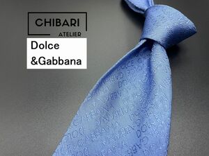 【美品】DOLCE&GABBANA　ドルチェ＆ガッバーナ　全面ロゴレタッチ柄　ネクタイ　3本以上送料無料　ブルー　0504202