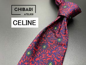 【美品】CELINE　セリーヌ　ロゴ＆花柄　ネクタイ　3本以上送料無料　ネイビー系　0504235