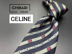 CELINE　セリーヌ　ロゴ＆レジメンタル柄　ネクタイ　3本以上送料無料　ネイビー　0504198