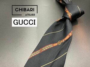 【美品】GUCCI　グッチ　レジメンタル柄　ネクタイ　3本以上送料無料　ブラック　0505064