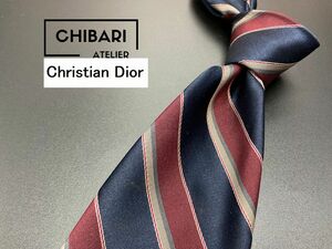 【美品】ChristianDior　ディオール　ロゴ＆レジメンタル柄　ネクタイ　3本以上送料無料　ブラックネイビー　0505242