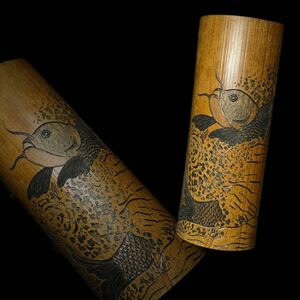  tea . old bamboo era thing fish writing Zaimei skill sculpture tea . tea amount .. bamboo craft . tea utensils tea utensils 