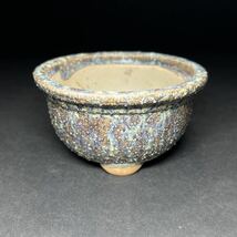 盆栽鉢　海鼠釉　三足丸鉢　小品　和鉢　植木鉢　山野草鉢　時代物　高さ6cm_画像2