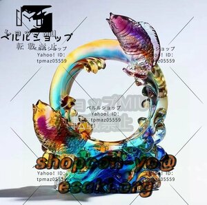 人気美品 魚瑠璃工芸品装飾品水晶置物