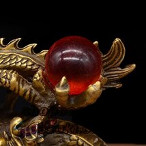 極美品 龍 置物 5本爪 ゴールド 水晶玉持ち金龍 オブジェ 昇運 開運 金運アップ 銅製 商売繁盛 風水龍 厄除け 贈り物_画像7