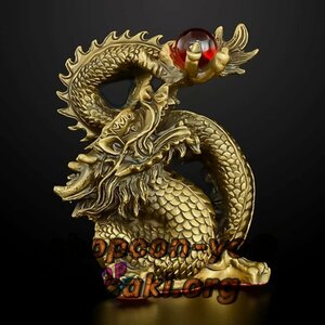 極美品 龍 置物 5本爪 ゴールド 水晶玉持ち金龍 オブジェ 昇運 開運 金運アップ 銅製 商売繁盛 風水龍 厄除け 贈り物