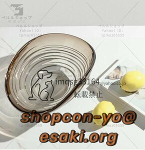 北欧風　高級感　縞柄形器具　果物皿　実用器物　瑠璃器具　収納　置き物　リビング　ダイニングルーム　テーブル台　縞柄　グレー