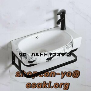 実用★ 手洗器 洗面器 家庭用壁掛け式 トイレ レトロ ブラック 芸術 アイデア 混合水栓（蛇口・排水ホース付き） S34