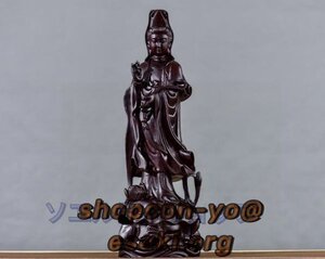 美品◆木彫仏像 仏教美術 伝統工芸品 精密細工 木彫り　黒檀木 観音菩薩像　仏像　置物 高さ30cm