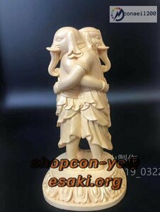 総檜材 木彫仏像 仏教美術 精密細工 歓喜天像 立像 高さ18cm