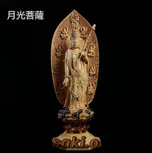 極上品◆檜材　仏教工芸品　木彫仏教　精密彫刻　極上品　仏師で仕上げ品　月光観音菩薩立像 高43.0cm