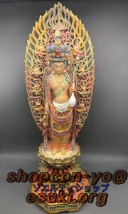 極美品 ★仏像 十一面観音菩薩 立像 木彫り 仏像 観音菩薩像総高39cm