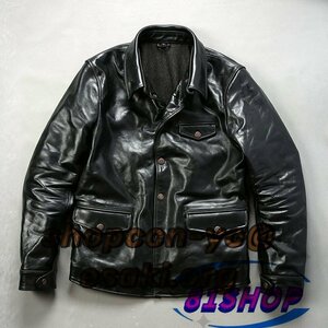 レザージャケット 上品 本革 馬革 茶芯ホースハイド　ライダースジャケット バイクジャケット 革ジャン Ｍ～4XL 黒