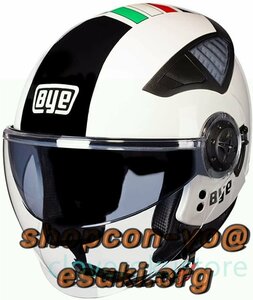 バイクヘルメットジェットジェットヘルメット サイズ55-60CMメンズ レディース ハーフヘルメット ダブルシールドホワイト