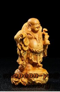 極上の木彫 布袋様 七福神 置物 精密彫刻 木彫仏像 仏教工芸品 金運 財運