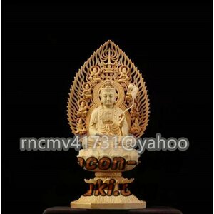 綺麗 総檜材 仏教工芸品 木彫仏教 精密彫刻 仏師で仕上げ品 大勢至菩薩像 檜木 高約28cm