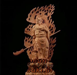 極上の木彫 関羽像 精密彫刻 武財神 木彫仏像 美術品 仏教工芸 高さ約28cm