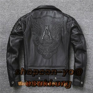 レザージャケット 上品　本革 ドクロ カウハイド ライダース ジャケット メンズファッション バイクジャケット 牛革　 革ジャン S～5XL