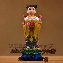 極上品◆実木彫刻金童玉女置物彩色善財童子仏像_画像3
