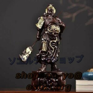 極上品◆木彫仏像 極上品 仏教工芸 精密細工 関羽像 精密彫刻 極上品 黒檀木 仏師で仕上げ品