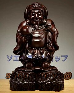 人気美品★大黒天 縁起物 仏師で仕上げ品 黒檀木 彫刻工芸品 精密彫刻 置物