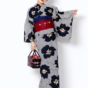 【新品】モダンストライプフラワー浴衣セット