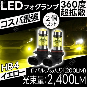 100W LED フォグランプ イエロー ハイパワー 2個 HB4 ライト 12v 24v フォグライト 用品