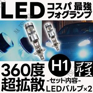 LED フォグランプ アイスブルー H1 100W ハイパワー 2個 ライト 12v 24v フォグライト 送料無料