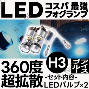 LED フォグランプ アイスブルー H3 100W ハイパワー 2個 ライト 12v 24v フォグライト 大特価