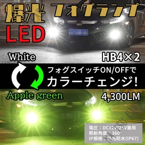 HB4 カラーチェンジ ライムグリーン ホワイト フォグランプ フォグライト 12V 24V 最新LEDチップ 送料無料