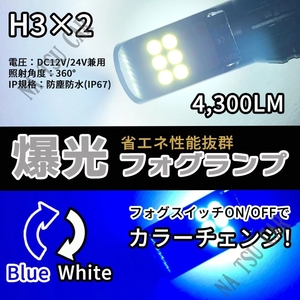 2色切替式 ブルー ホワイト LED フォグランプ H3 フォグライト 12V 24V 最新LEDチップ 今だけ価格