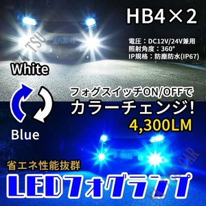 HB4 カラーチェンジ ブルー ホワイト フォグランプ フォグライト 12V 24V 最新LEDチップ 送料無料